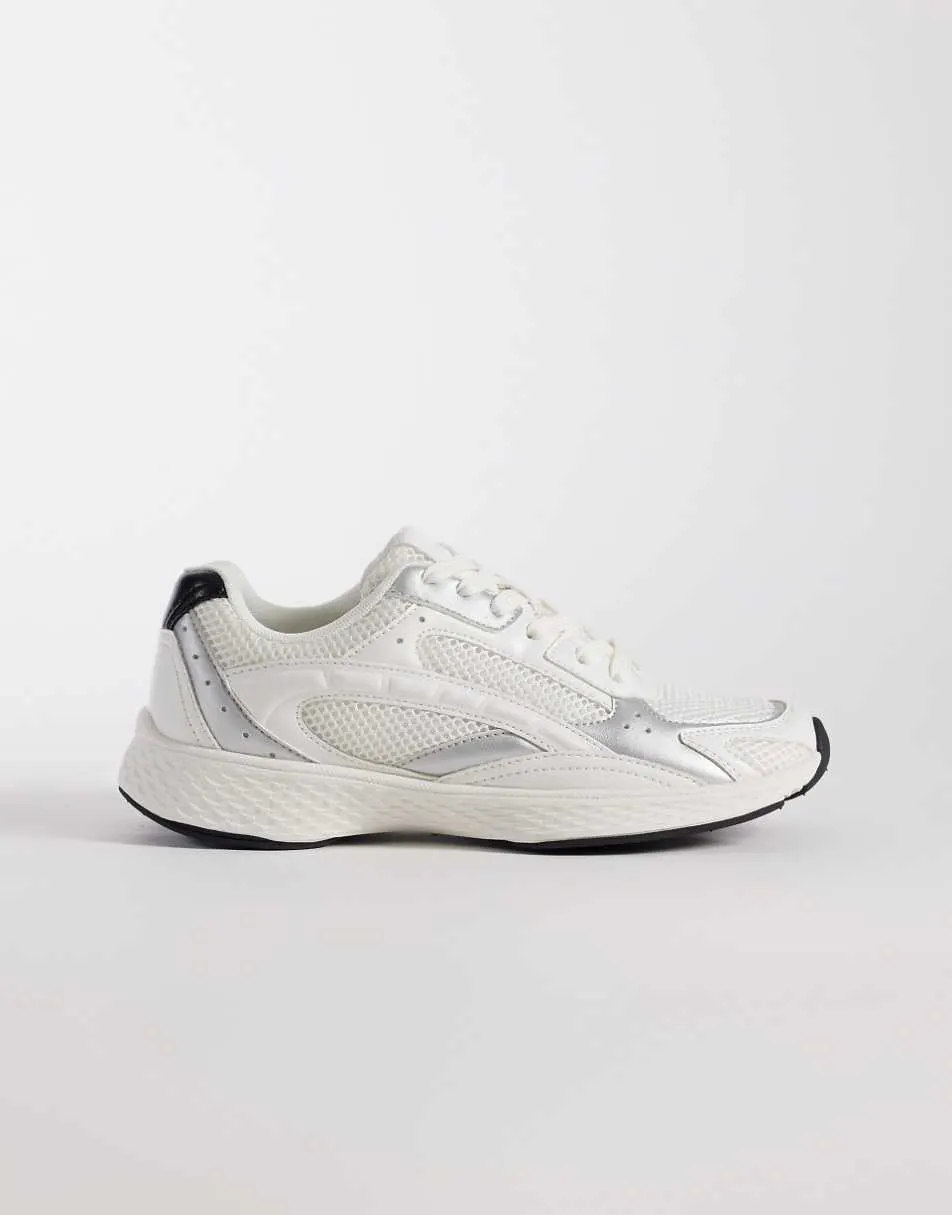 ASOS DESIGN Doodle lace up trainers in white and silver