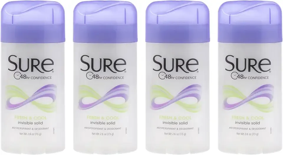 Invisible Solid Anti-Perspirant Deodorant - Fresh and Cool by Sure for Unisex - 2.6 oz Deodorant Stick - Pack of 4