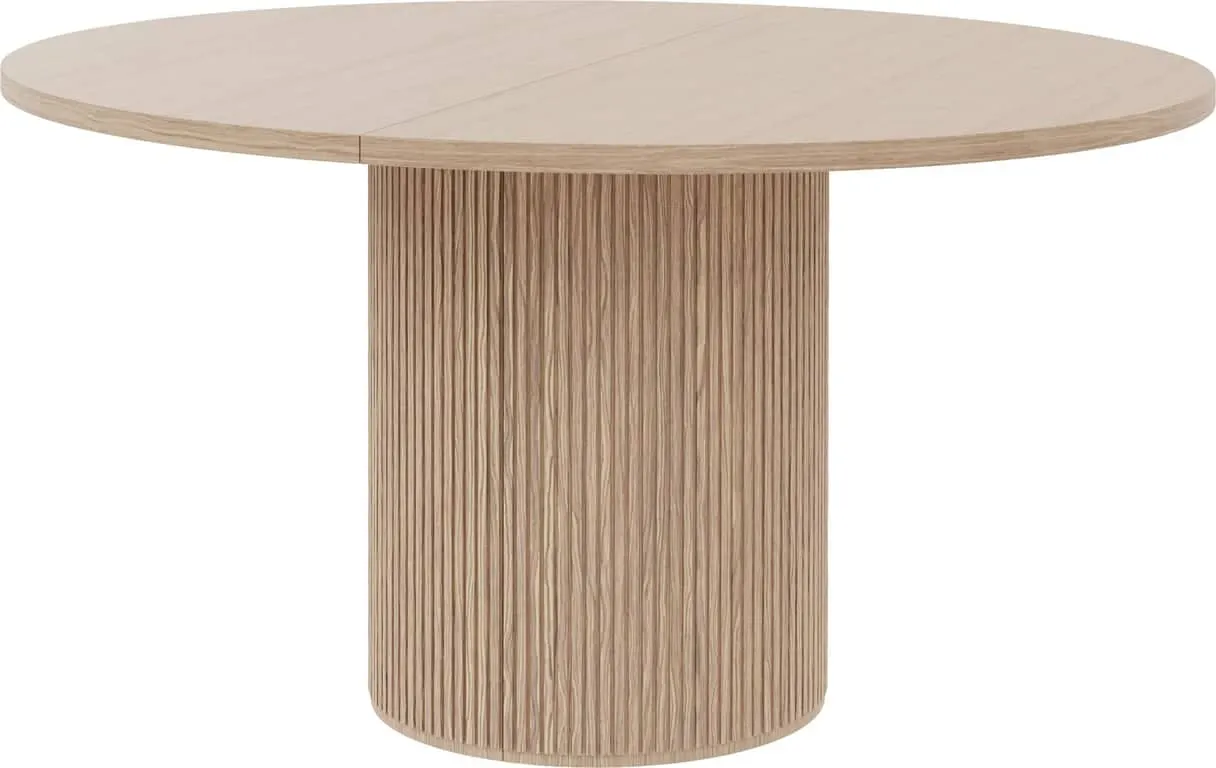 Linea spisebord rundt Ø 120 cm m/uttrekk for opptil 4 plater, hvitoljet, spilesokkel