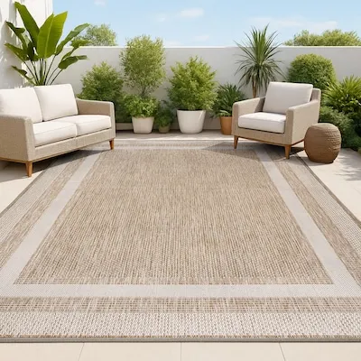 TUSCAN SUN Dover Classic 3-Stripe Border Loomed Polypropylene Indoor/Outdoor Area Rug