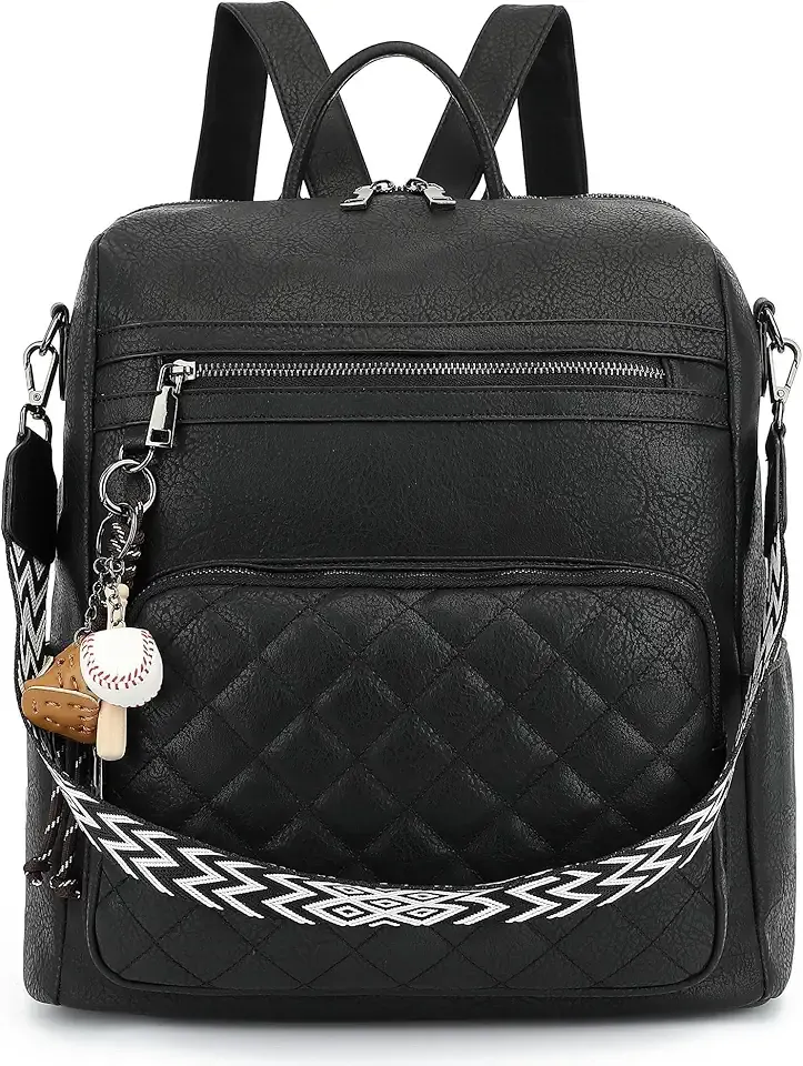 Backpack Purse for Women Large Leather Convertible Backpack Ladies Shoulder Bag Fashion Backpack Handbags for Travel and Work(Black)