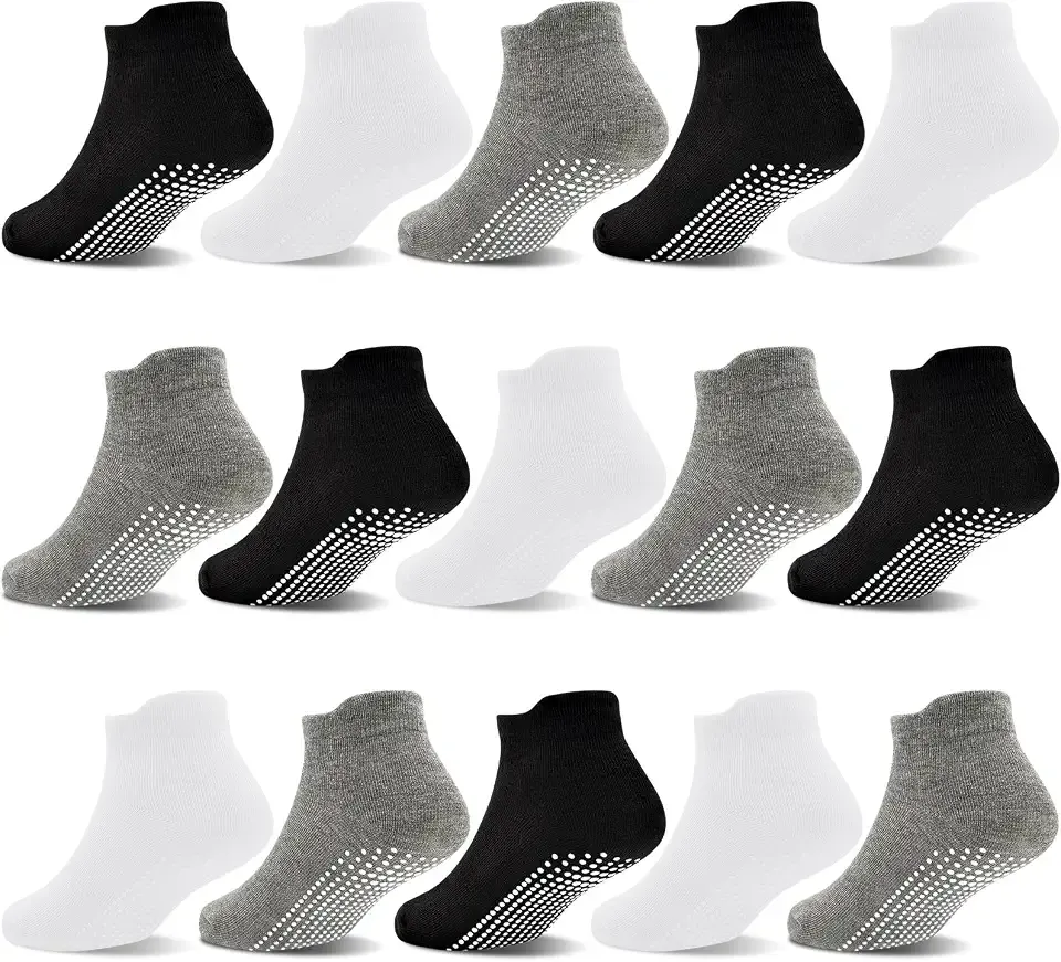 Non Slip Toddler Socks 15 Pairs Toddler Grip Anti Skid Low Cut Socks for 1-7 Years Boys Girls