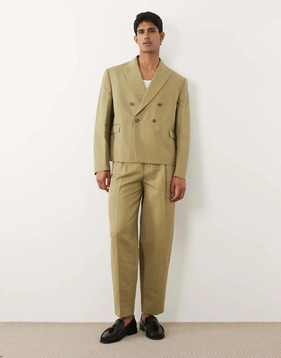 ASOS DESIGN linen rich suit in khaki