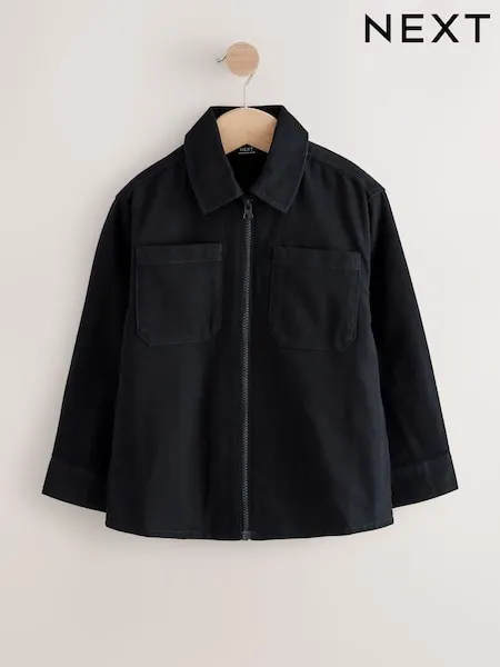Black Brushed Zip Overshirt (3-16yrs)