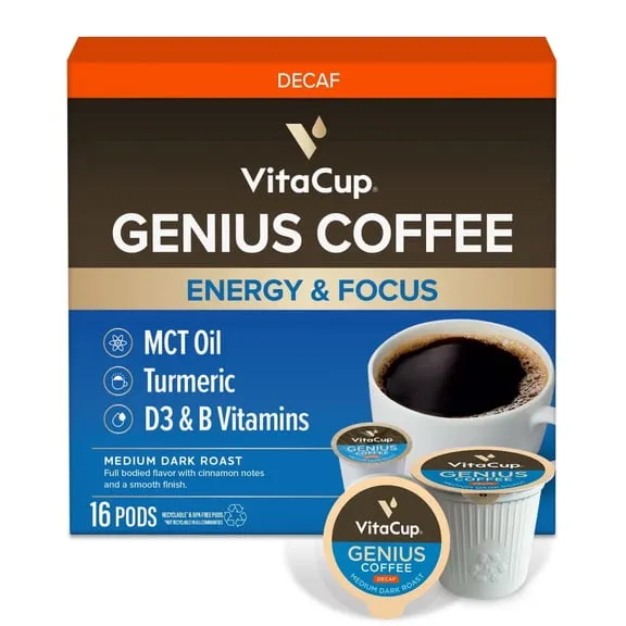 Vitacup Decaf Genius Keto Coffee Pods Compatible w/ K-Cup Brewers, 16 Ct $29.95