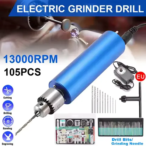 105PCS 220V Electric Mini Hand Drill with Power 0.3-4mm Chuck 4000-13000RPM Rotary Tool Kit for Wood DIY Craft Jewelry Walnut