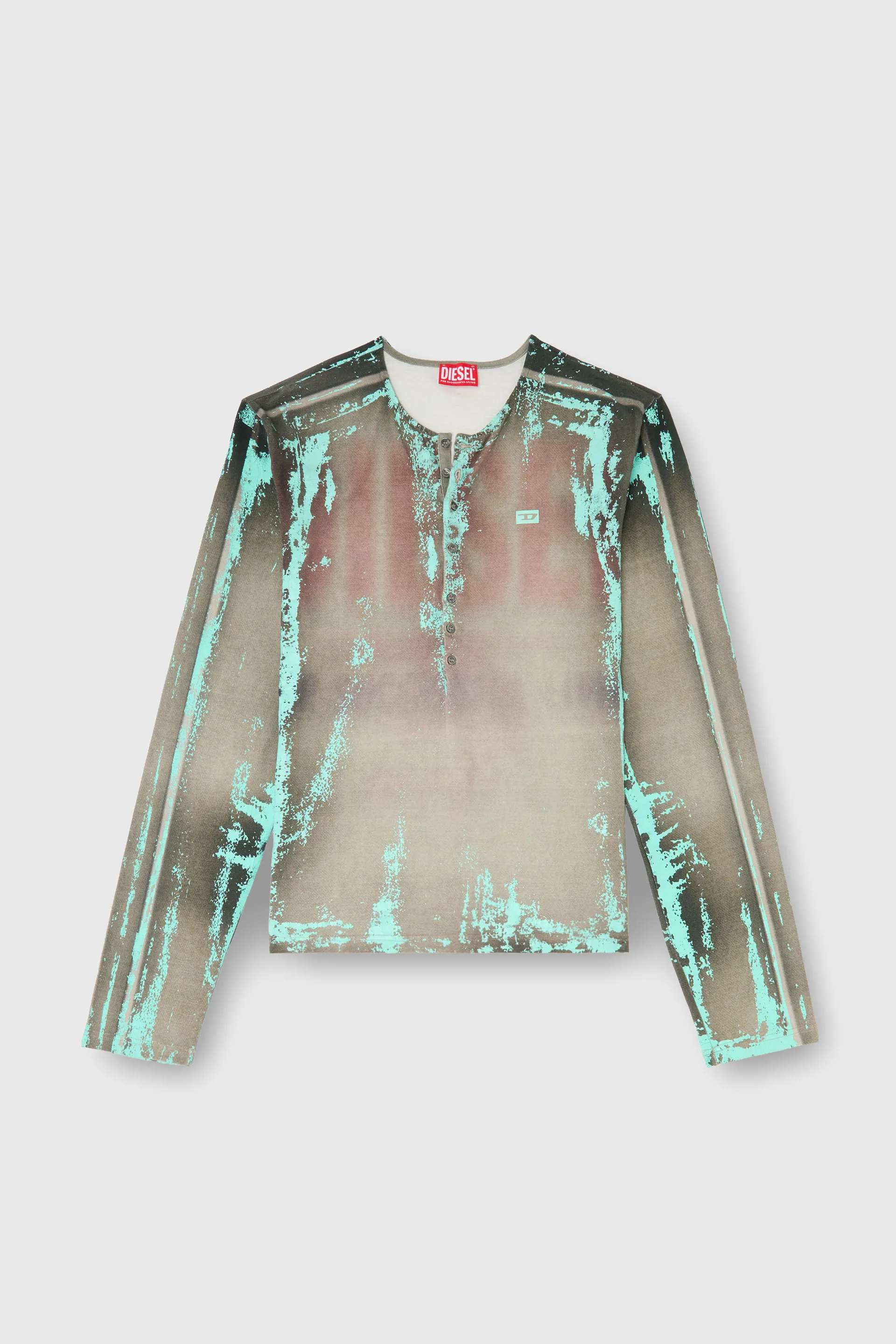 Grandad T-shirt in cracked leather-effect jersey