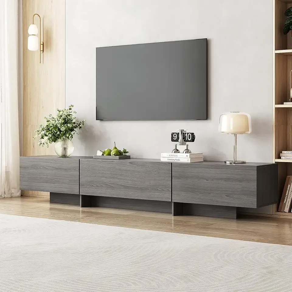 76.4'' Modern TV Stand for Living Room, Mid Century Modern TV Console,Entertainment Center with 4 Drawers, Large Storage Cabinet Table, Media Cabinet for Living Room, Bedroom, Grey