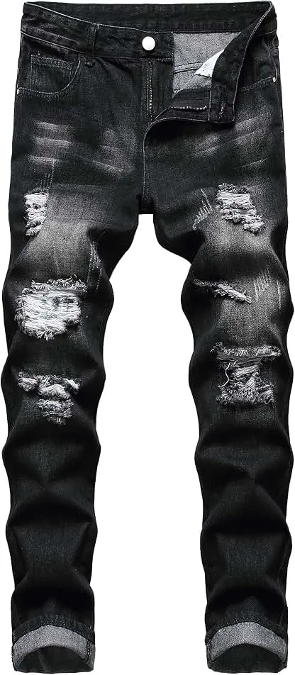 QIMYUM Mens Ripped Jeans, Distressed Destroyed Slim Fit…