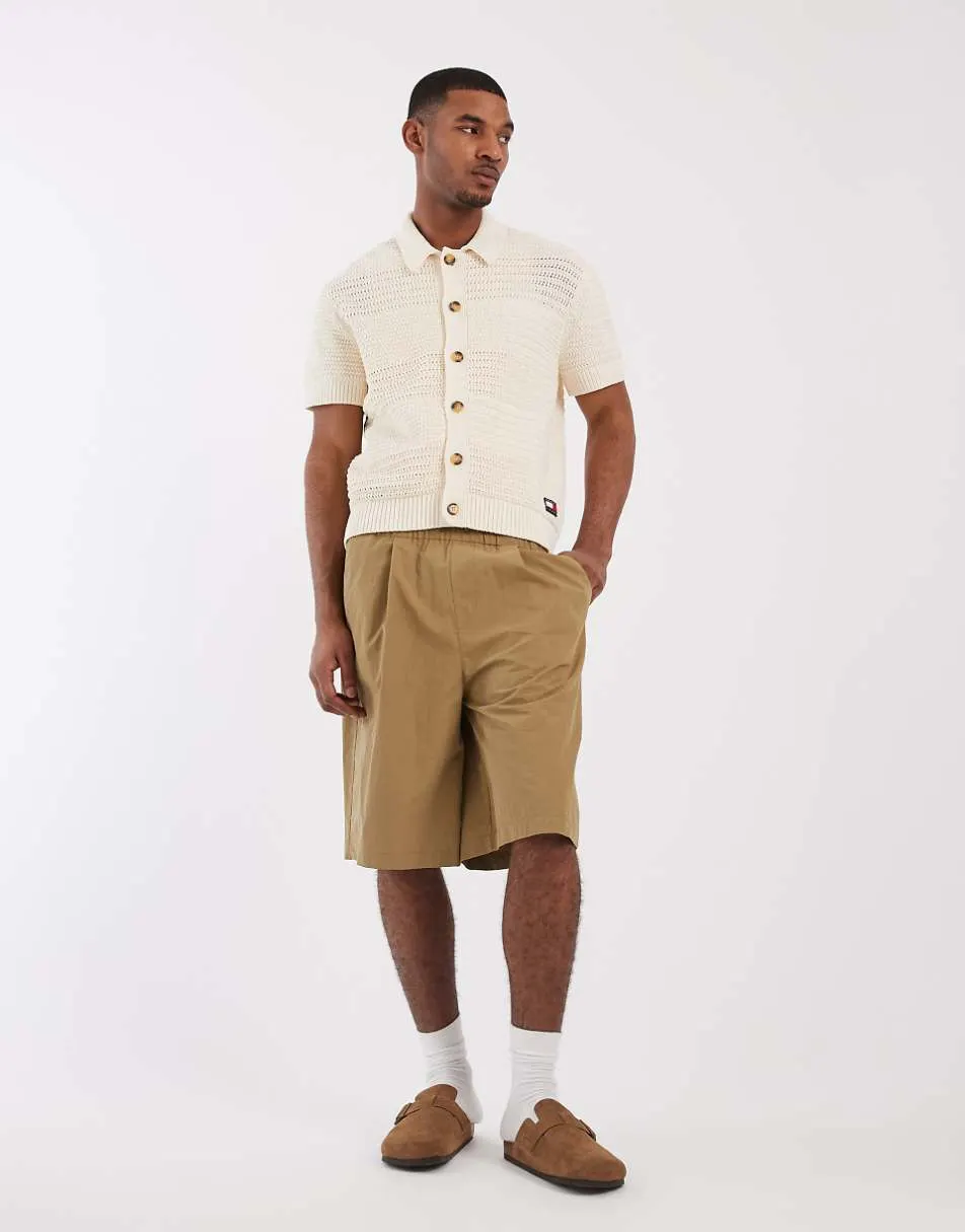 Tommy Jeans crochet short sleeve cardigan in beige