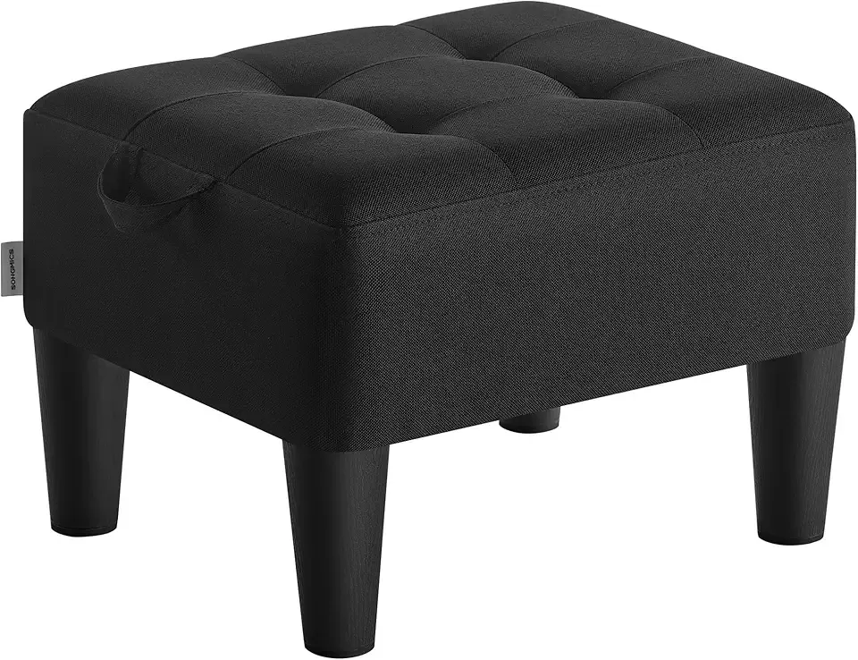 Foot Stool with Legs, Small Footstool Ottoman, Linen-Look Fabric Seat with Thick Cushion, for Living Room, Bedroom, Entryway, 330 lb Weight Capacity, Ink Black ULOM502B01
