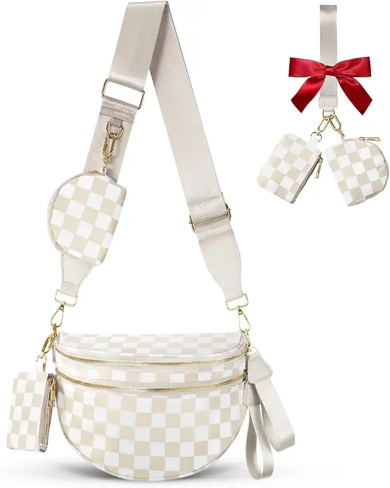 Cross Body Bag for Women Bum Bag Checkered Belt Bags Fanny Packs for Girls Travel Purse Fashion Waist Packs Crossbody Nylon Purse Trendy Shoulder Bags for Womens