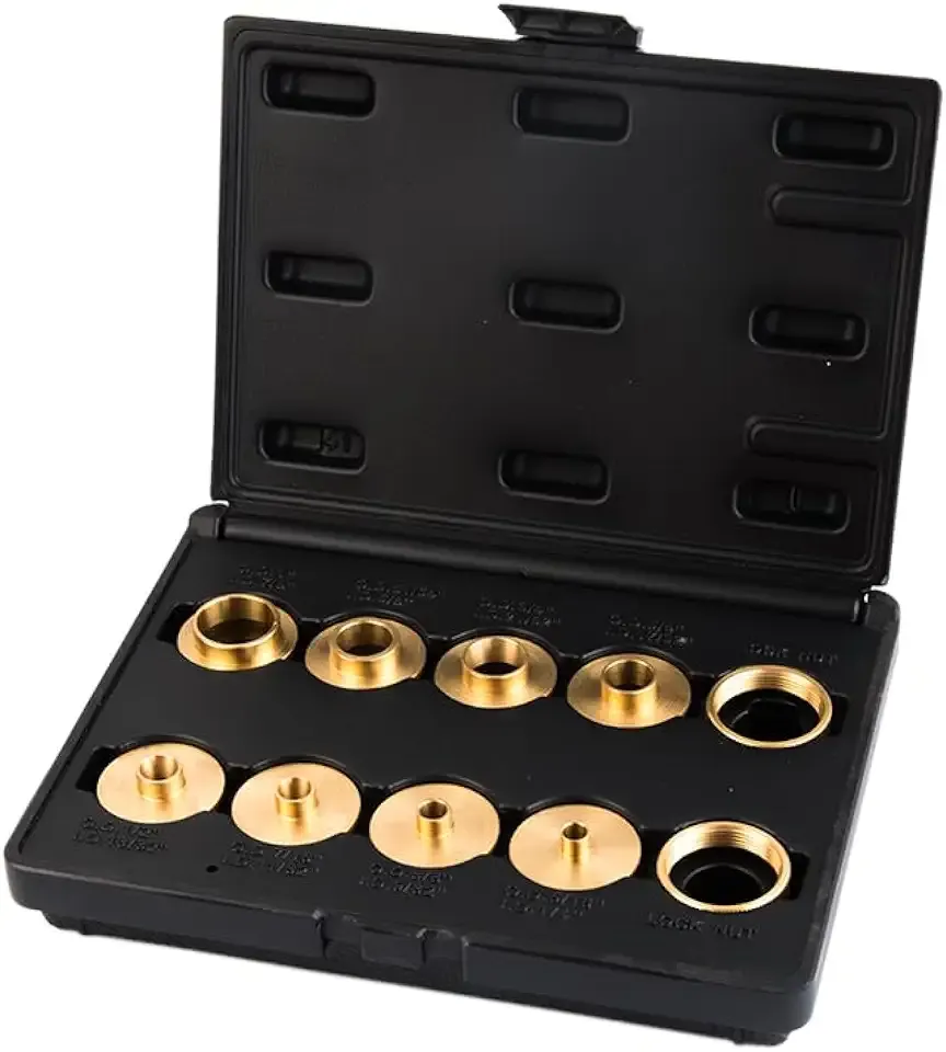 O'SKOOL Router Bushing Set, Brass Template Guide Bushings for Woodworking, 5/16" to 1", Fits 1-3/16" Router Sub-base, Porter Cable Style, 10-Piece with Lock Nuts, RA02