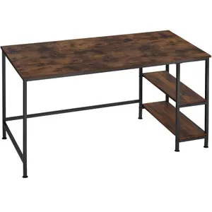 Escritorio de estilo industrial, 2 estantes laterales y pies ajustables en altura 120x60x75,5 cm, madera oscura TECTAKE