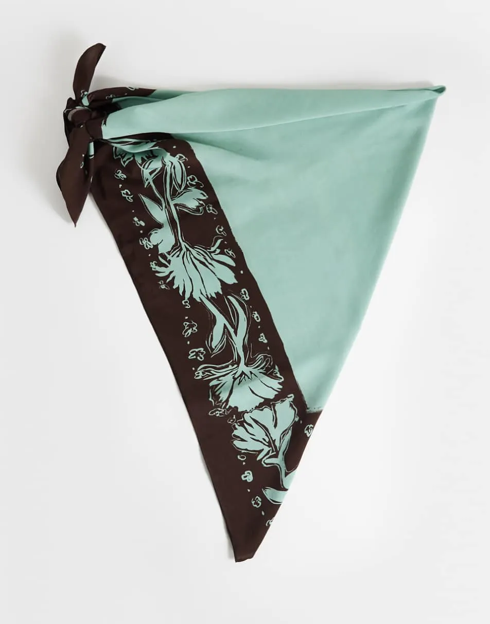 Topshop floral print waist belt in chocolate and turquoise