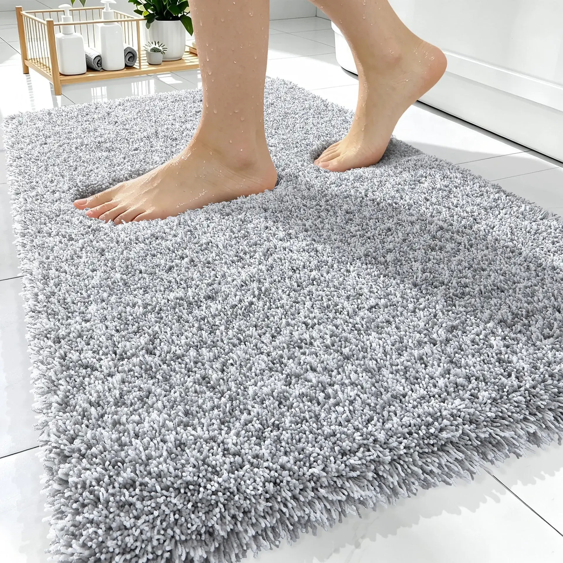 OLANLY Microfiber Bathroom Rugs 30x20, Quick Dry Bath Mat, Grey and White | Ultra Soft, Highly Absorbent Non‑Slip Bath Rugs, Machine Washable Plush Mat for Bathroom Tub, Floor, Home Decor Accessories