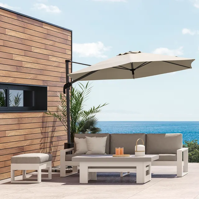 Ombrellone a palo laterale grigio Avea NATERIAL con telo esagonale tortora L 289 x P 289 x H 251 cm