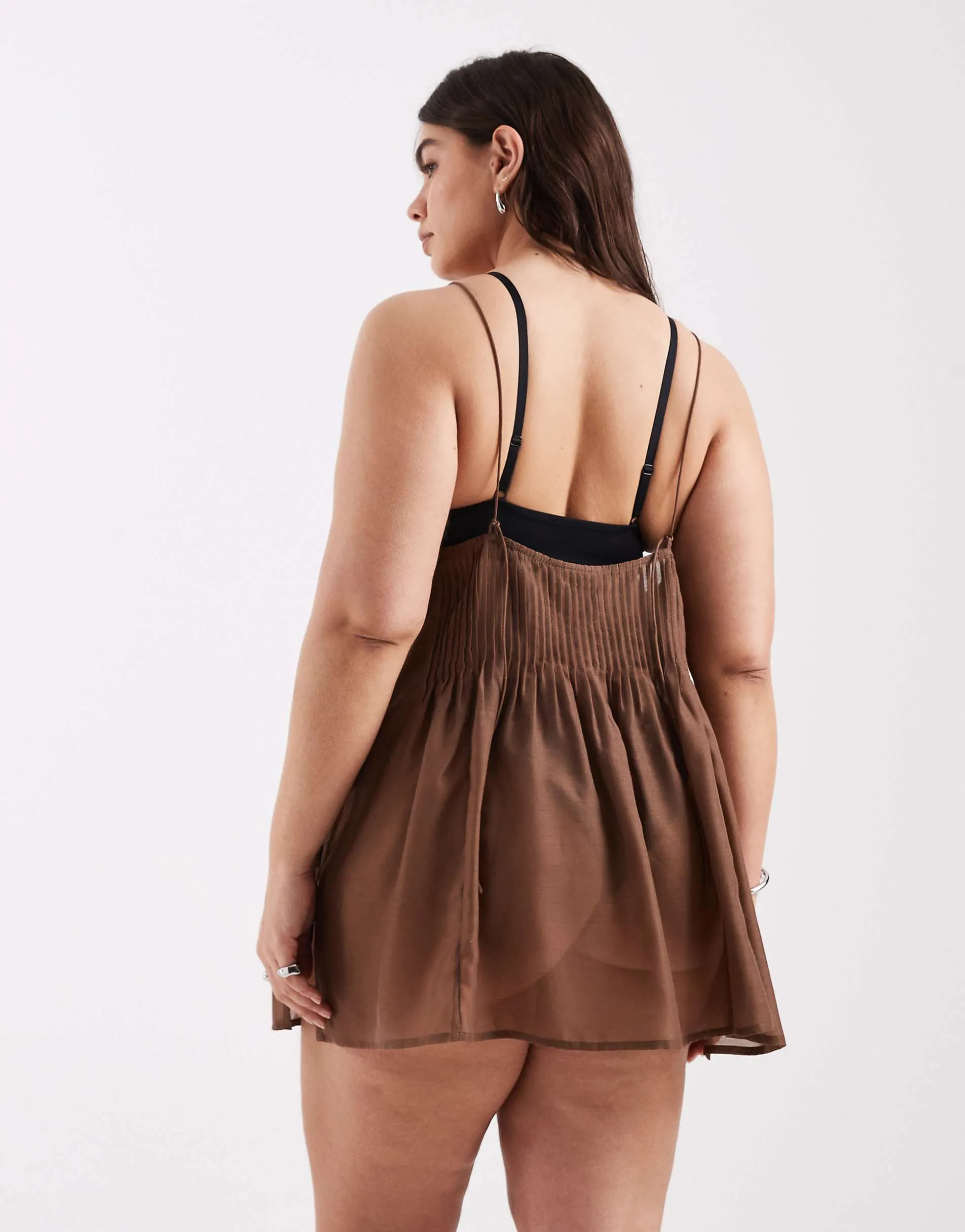 ASOS DESIGN Curve Rita pleated beach cover up in chocolate