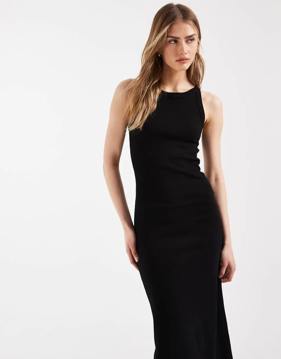 ASOS DESIGN ribbed tank midi dress in black