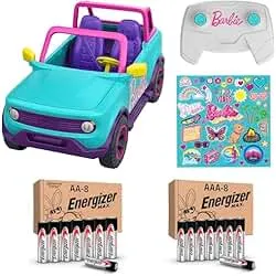 Barbie Hot Wheels RC SUV Plus Energizer AA and AAA Alkaline Batteries, Remote-Control Pink Vehicle That Fits 2 Fashion Dolls & Accessories, Includes Kid-Applied Stickers for Customization