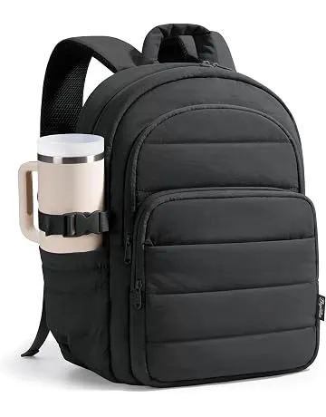Bagstellar Laptop Backpack for Women, Lightweight College Travel Backpack | Puffer 15.6" Computer Back Pack w/ Double Zipper, Giant Tumbler Holder, Water Resistant Puffy Work Bookbag for Teacher Nurse