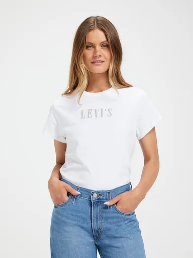 Levi's Graphic Classic Tee In Rhinestone Serif Logo Bright White