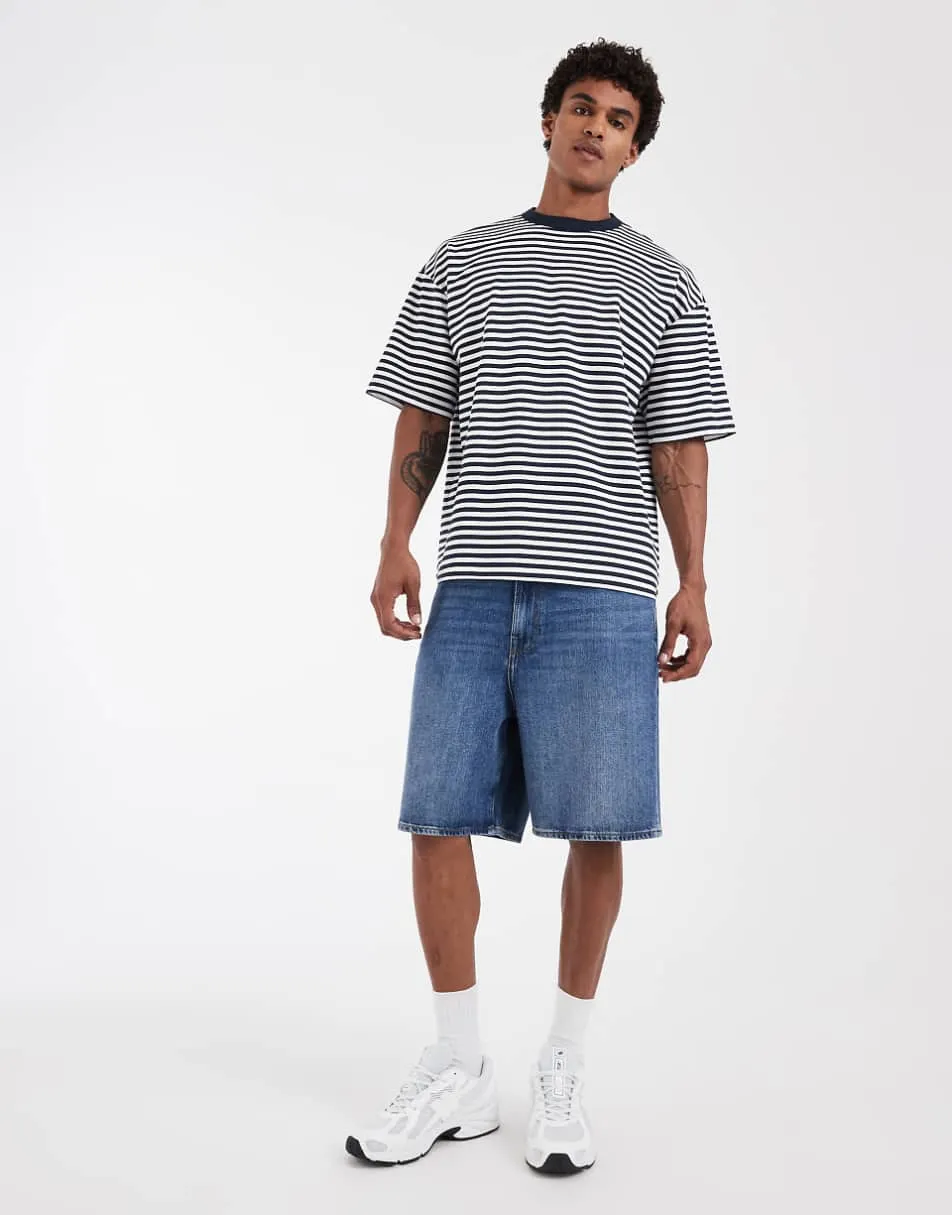 ASOS DESIGN breatheMAX™ oversized t-shirt in navy stripe