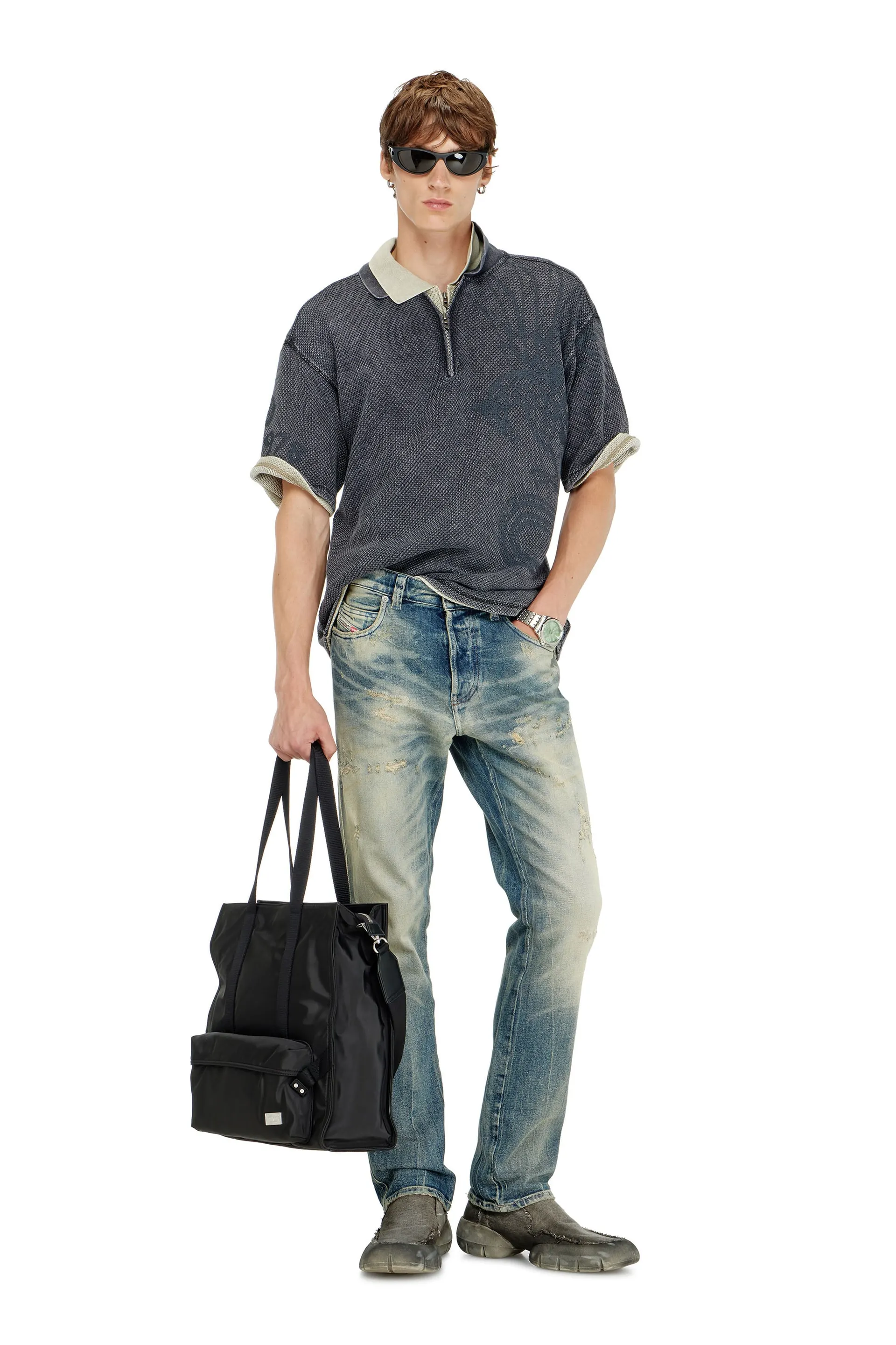 Mesh-jacquard polo shirt with Phoenix print