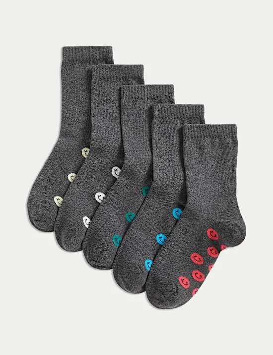 5 Pack Cotton Rich Faces School Socks (6 Small-7 Large)