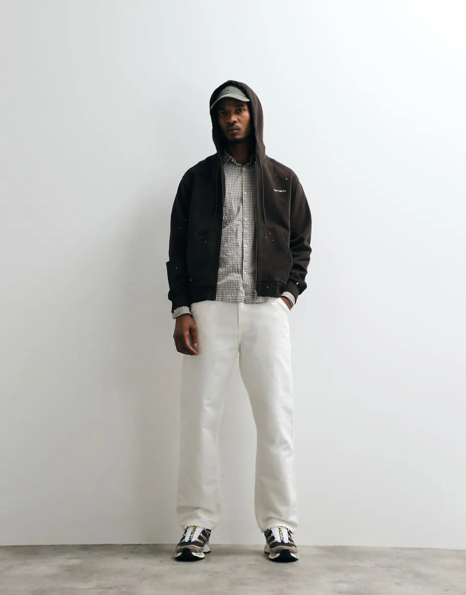 Carhartt WIP zip through hoodie with paint splatter effect in dark brown