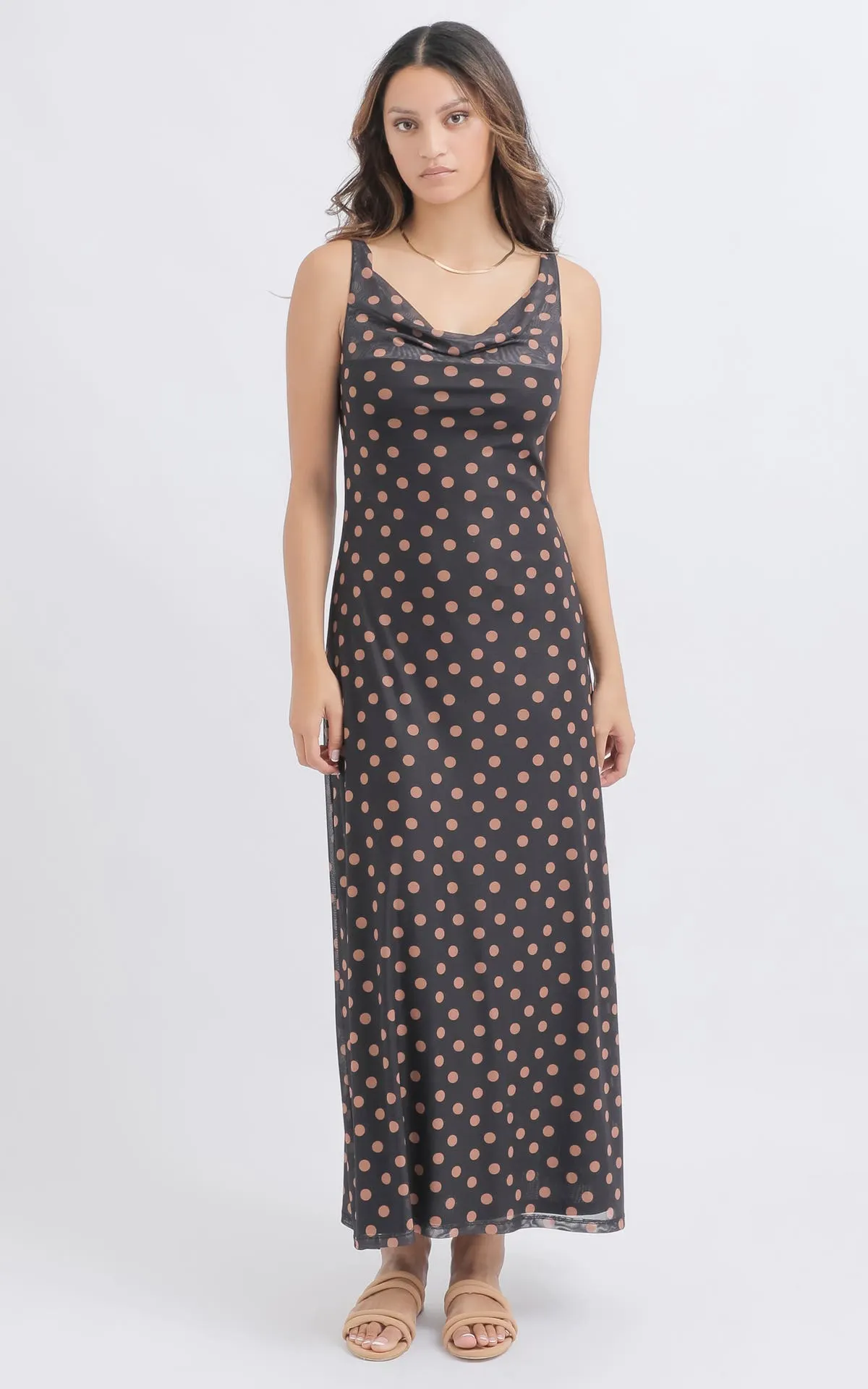 Printed Mesh Cowl Maxi