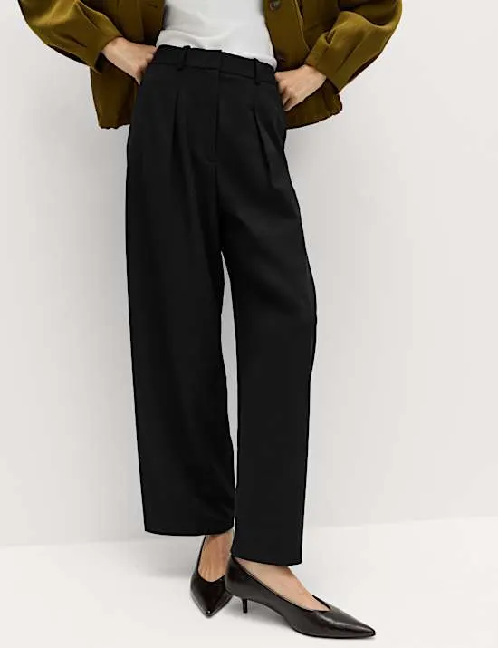 Woven Barrel Leg Trousers with Stretch