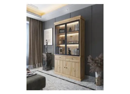 Vitrinekast Valencia 124cm - melamine - lichte eik