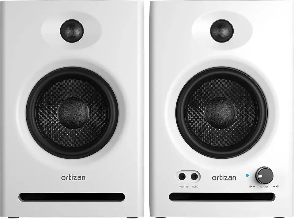 Ortizan C7 Dual-Mode 2.0 Studio Monitors, Active Monitor Speakers for Near Field Music Production, Bluetooth 5.3 Wireless Computer PC Monitor Gaming Bookshelf Speakers(Pair, White)