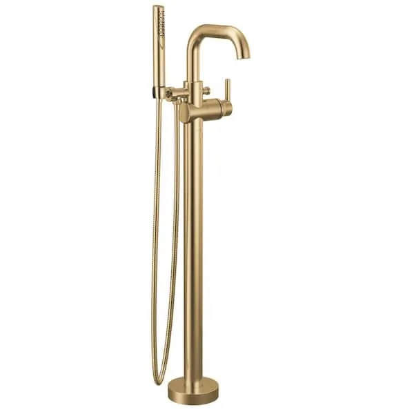 Delta Trinsic Gold 1-​Handle Floor Mount Tub Faucet Trim Kit in Champagne Bronze with Hand Shower (Valve Not Included)​