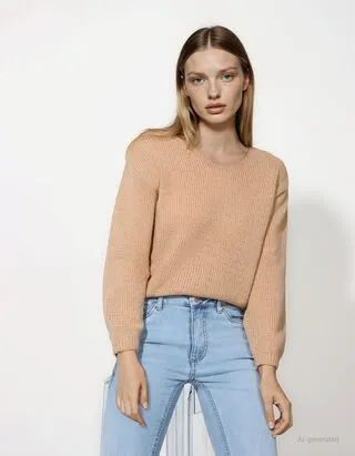 Maglione - Scollo a V - beige