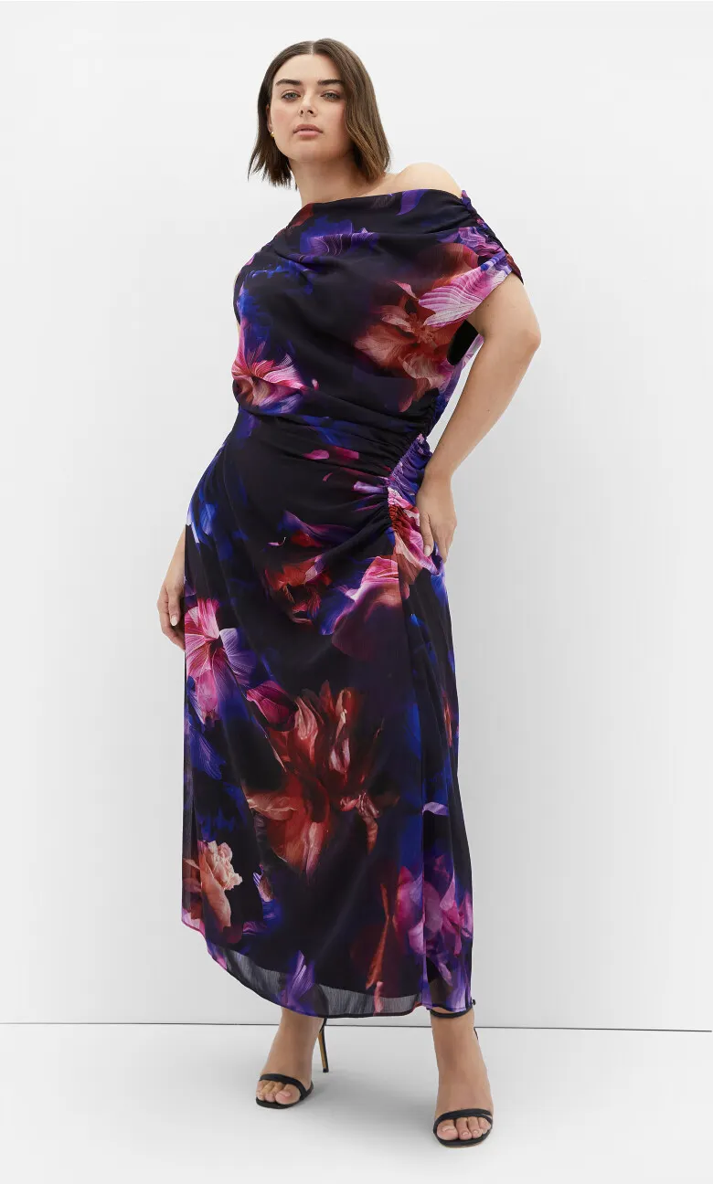Vivid Print Maxi Dress - dark violet
