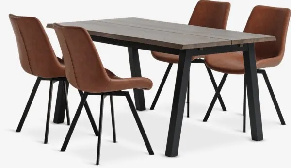 SKOVLUNDE + HYGUM SKOVLUNDE L160 tafel donker eiken + 4 HYGUM stoelen cognac