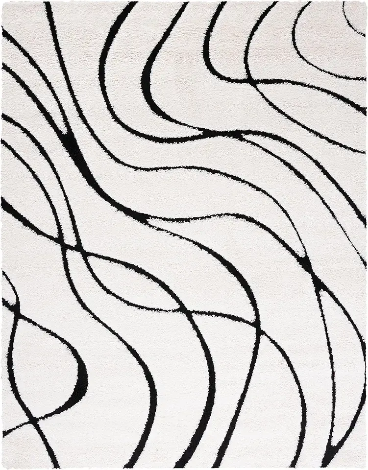 SAFAVIEH Florida Shag Collection Area Rug - 8' x 10', Ivory & Black, Non-Shedding & Easy Care, 1.2-inch Thick Ideal for High Traffic Areas in Living Room, Bedroom (SG471-1290)