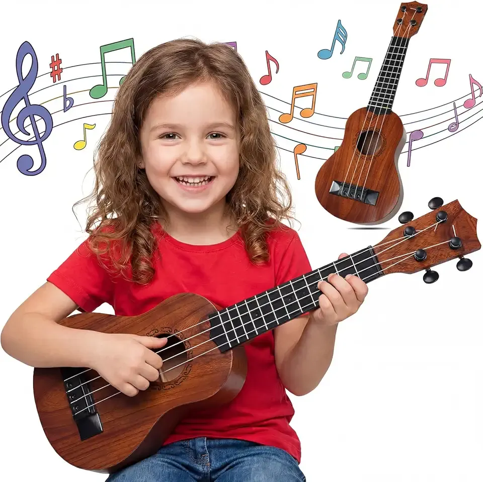 Raimy 17in Kids Ukulele Guitar - 4 Strings Mini Guitar Children Musical Instruments Educational Toys with Picks for Toddler Kids Boys Girls Beginner (Mahogany)