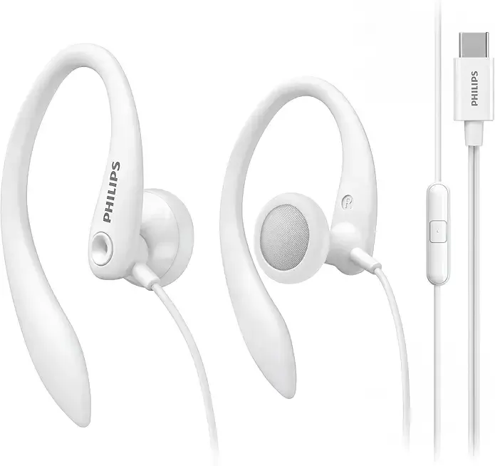 USB-C Wired Earbuds with Microphone & in-Line Control, Over Ear Earhook, Compatible with iPhone 15 & 16, Samsung, Android Type-C Phones, Secure Fit Sports Running Headset