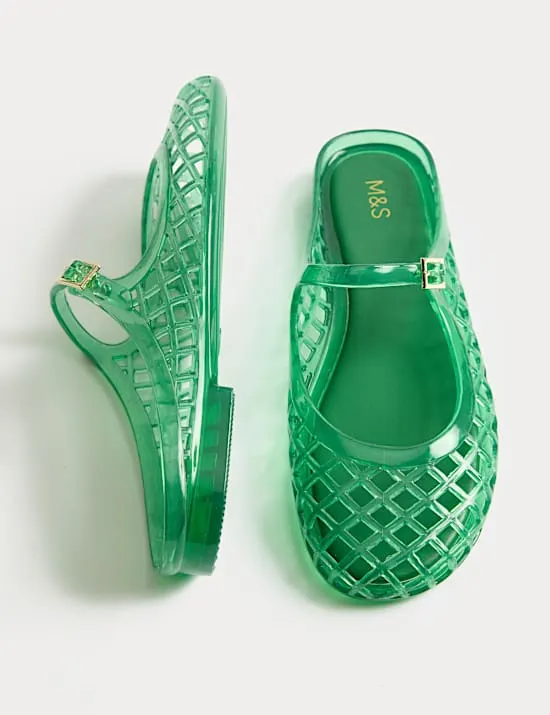 Ankle Strap Flat Jelly Mule Sandals