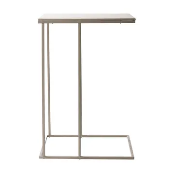 Tavolino a forma di C in metallo e MDF effetto Marmo Sabbia