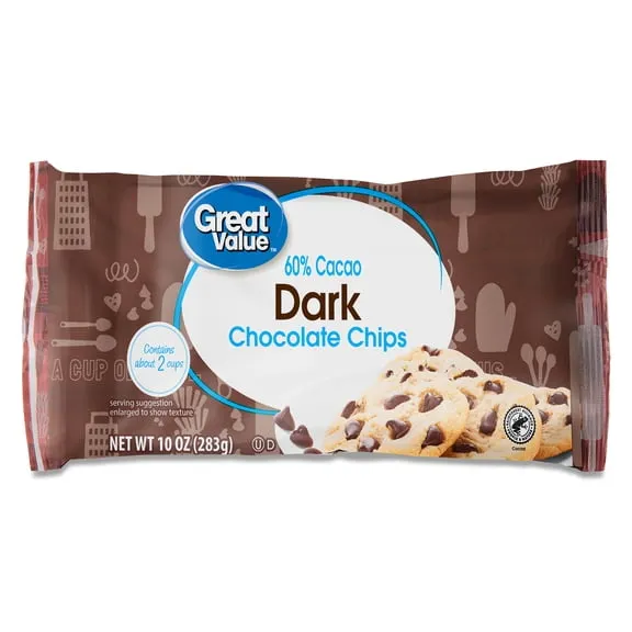 Great Value Dark Chocolate Baking Chips, 10 oz Bag $3.72 37.2 ¢/oz