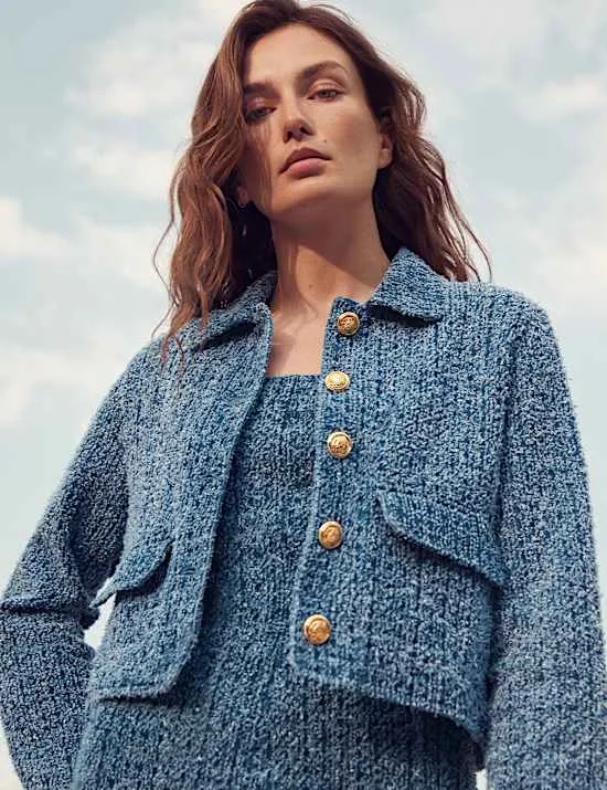 Denim Textured Cropped Jacket