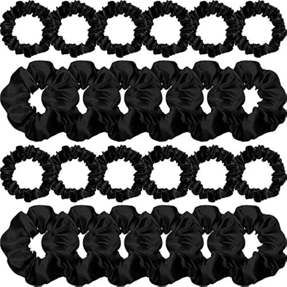 WILLBOND 24 Pieces Satin Hair Scrunchies Silky Elastic Bands Skinny Solid Hair Ties Ropes Ponytail Holder for Women Headdress Accessories Decorations, 2 Sizes(Black)