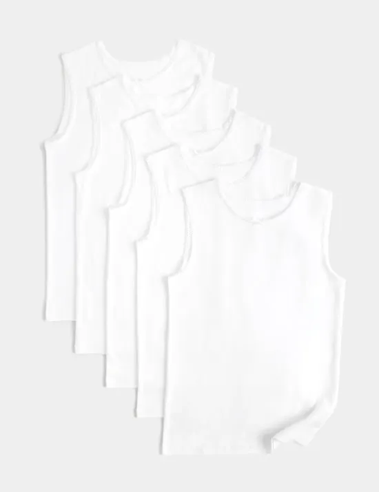 5 Pack Pure Cotton Bow Vests (2-14 Yrs)