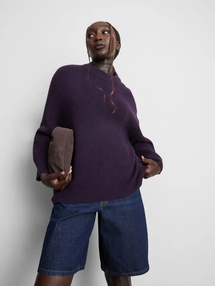 Pull oversize en mélange de laine à col ras-du-cou