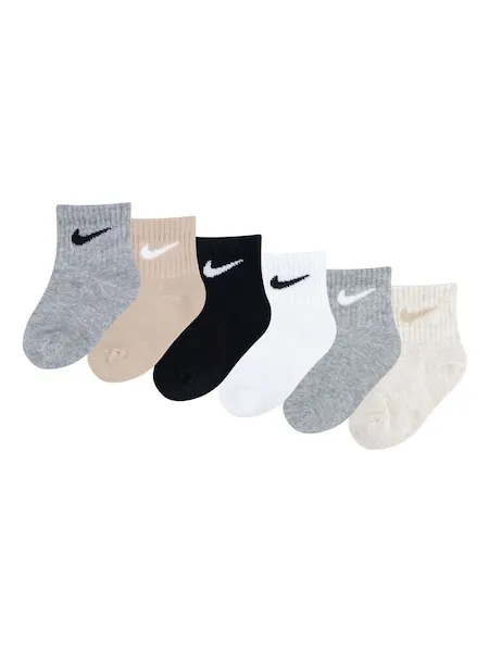Nike Grey/Black Infant Swoosh Ankle Socks 6 Pack