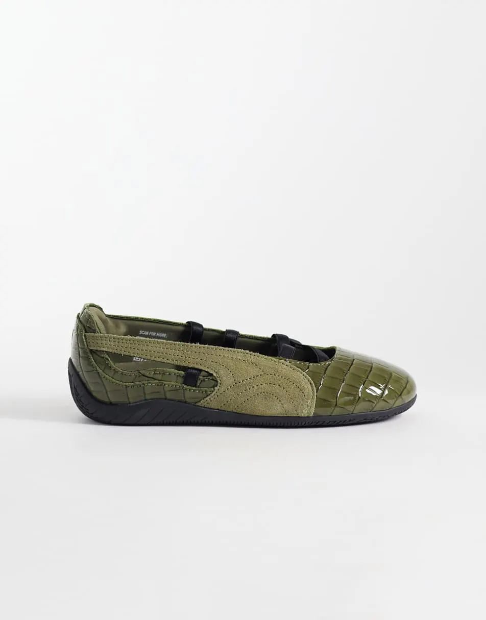Puma Speedcat ballet flats in green croc print